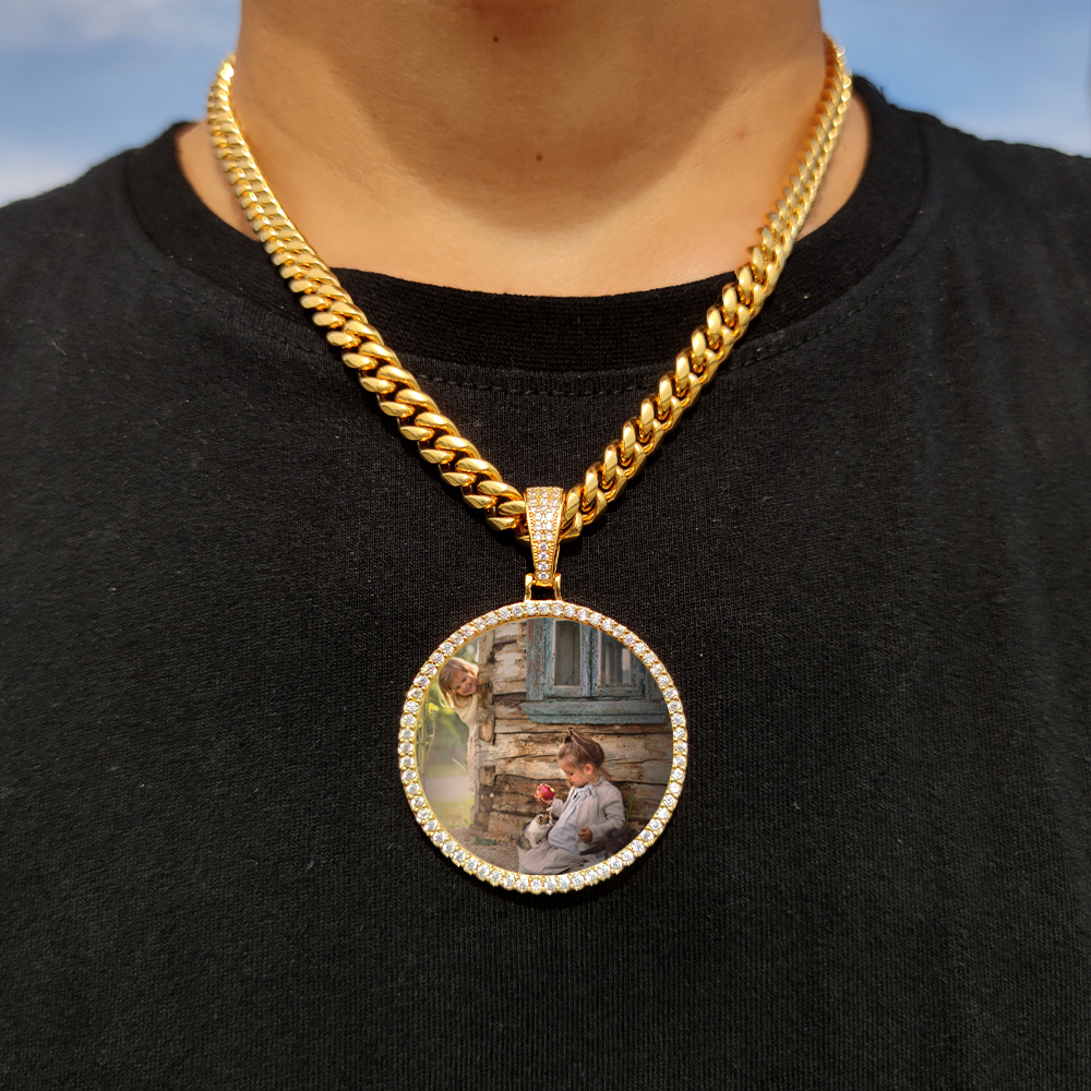 45 ミリメートルヒップホップアイスアウト DIY フォト CZ ペンダントカスタム画像ペンダントネックレスパーソナライズされた女性男性ラッパージュエリー彼のための彼女