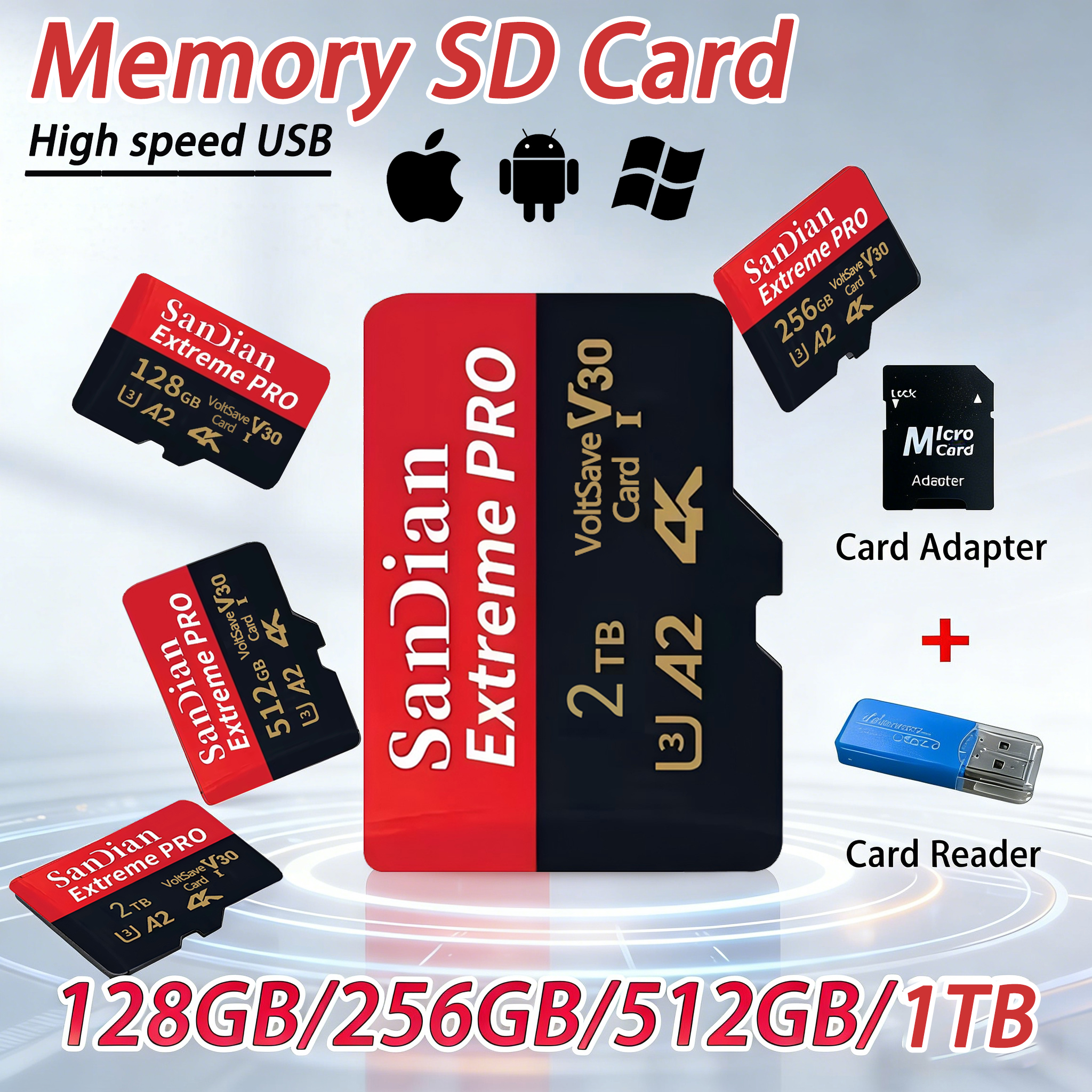 128GB 256GB オリジナル マイクロ TF/SD カード クラス 10 高速メモリカード 電話、ラップトップ、PC と互換性あり