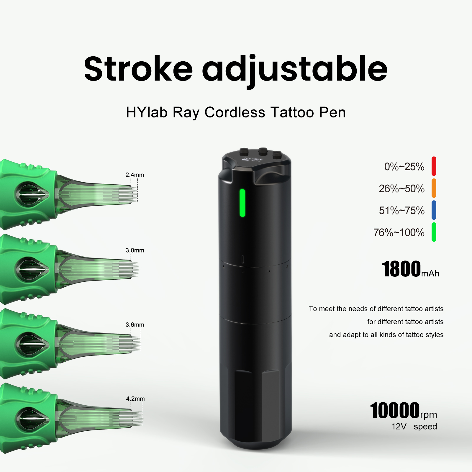 アーティスト専門家のための高度な調整可能なタトゥーマシンペンミニマリストデザインタトゥーマシンガン2.4-4.2mmストローク、RAY