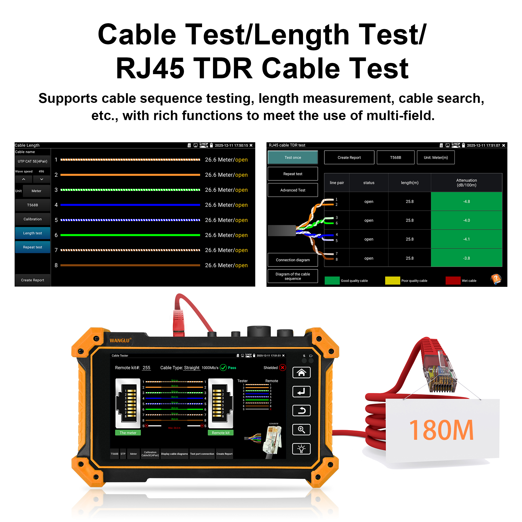 WANGLU 5.4 インチ CCTV OTDR テスター 8MP TVI CVI AHD アナログカメラテスト PTZ 制御ファイバーテスター イベントマップ RJ45 TDR ケーブルテスト