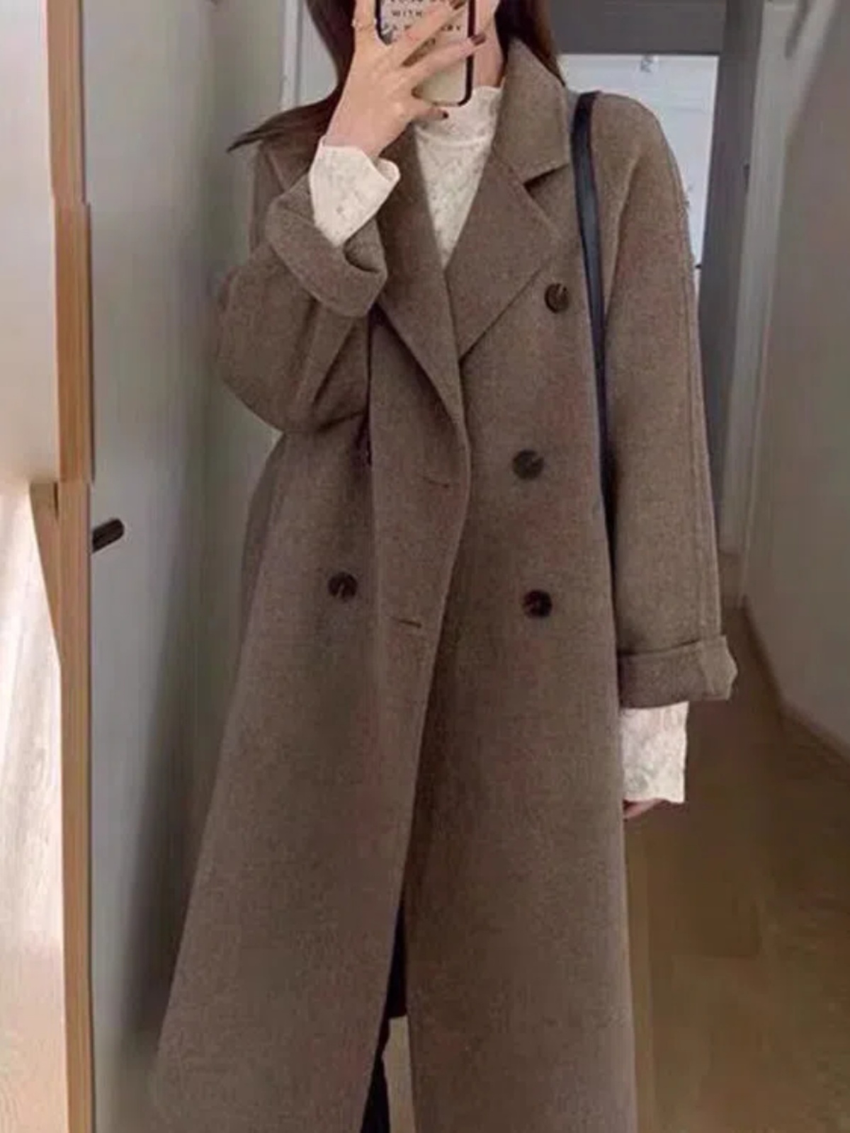 クラシックダブルブレストウールコートミッドレングスの女性のジャケット秋冬新作sle韓国語バージョンストレートカットロングsve