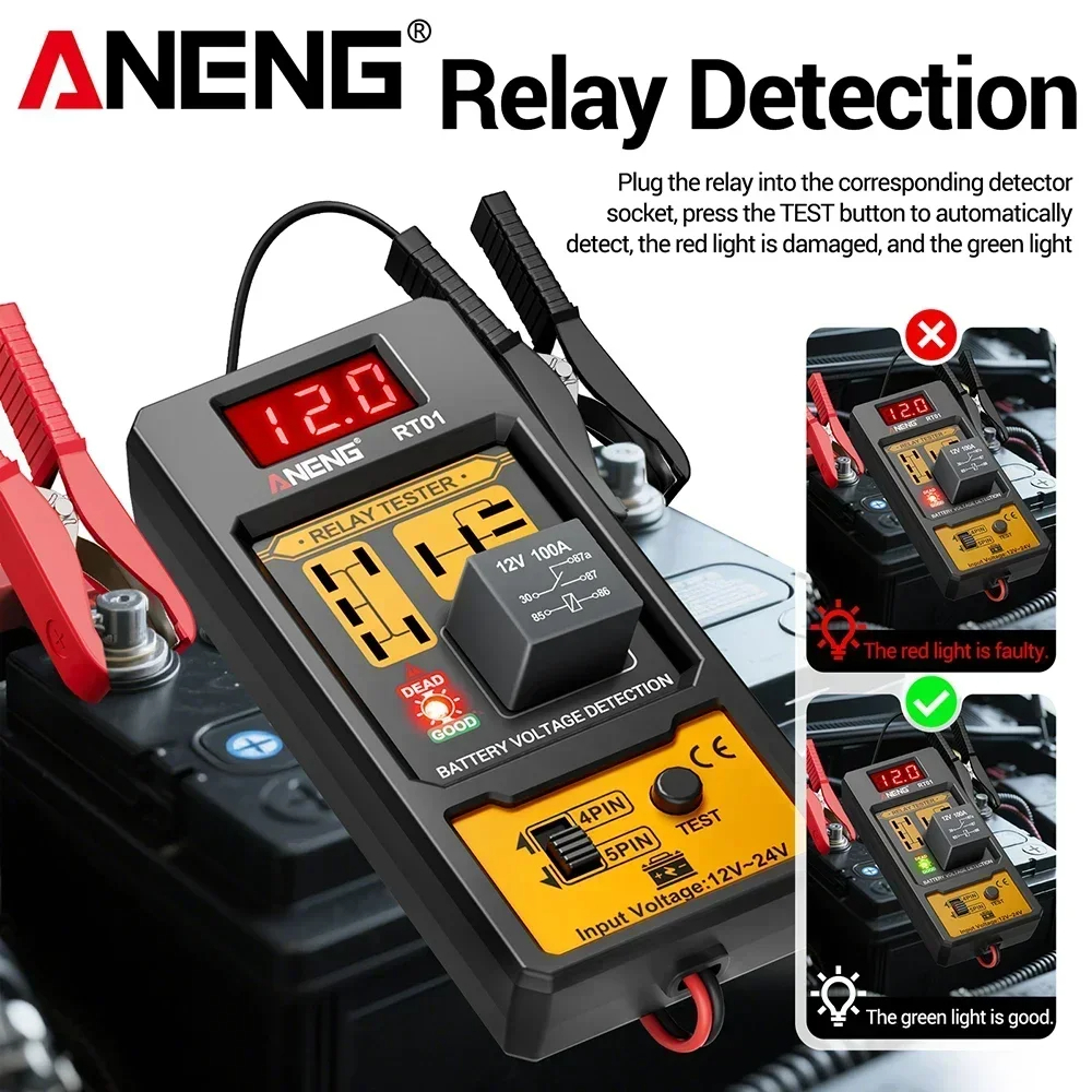 ANENG 11-25V ar バッテリーチェッカー自動車 LED インジケータライトリレー診断ユニバーサル車リレーテスター電圧テスター RT01