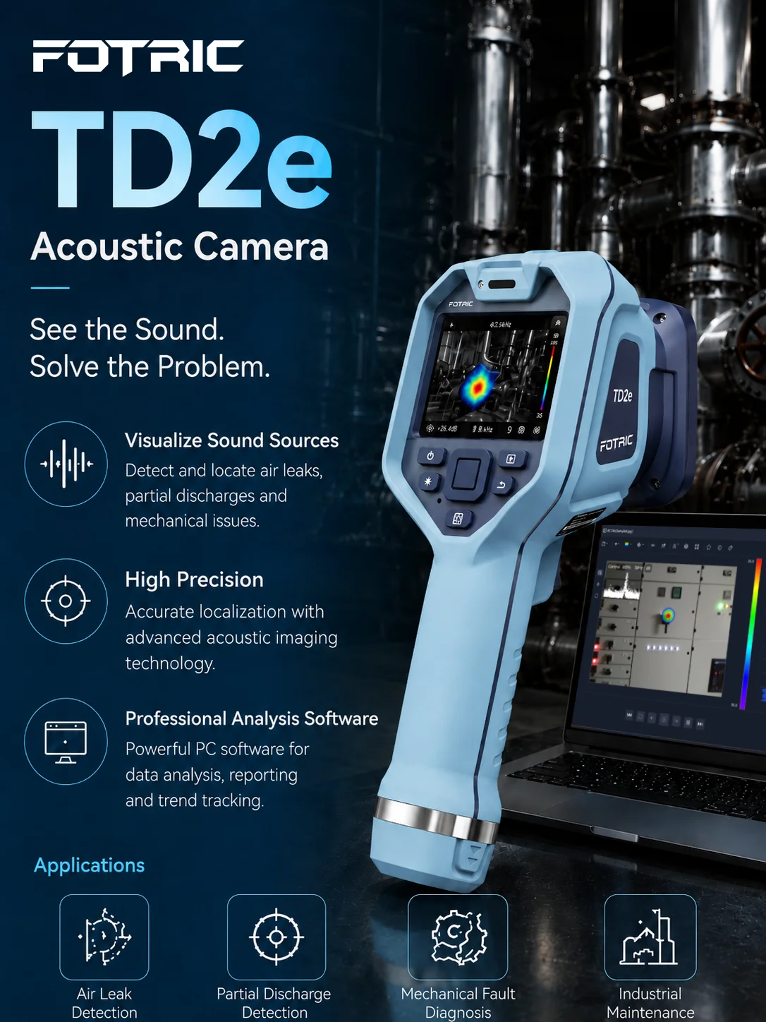 FOTRIC TD2e 自動車用音響イメージャ 64 MEMS マイク超音波カメラリーク検出器部分放電検査ツール IP54