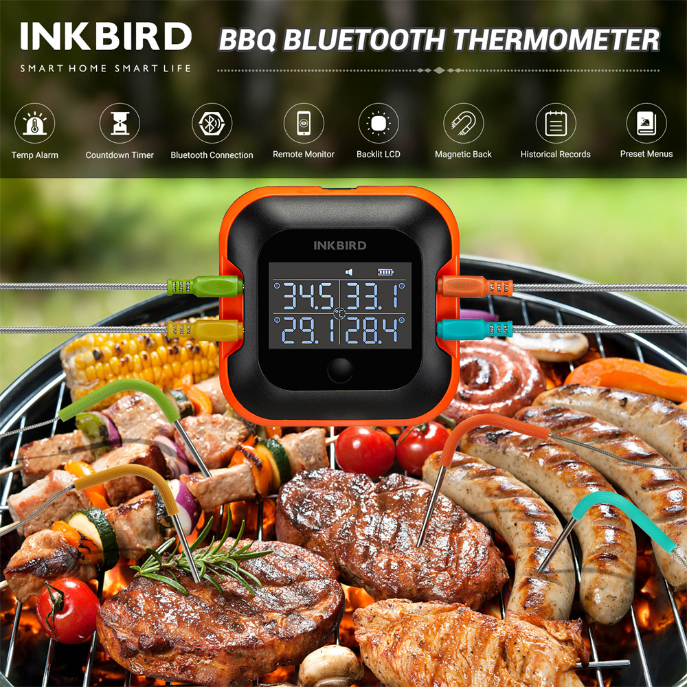 INKBIRD バーベキュー肉温度計 4 プローブ IBT-24S スマートアプリ液晶画面付きグリル喫煙オーブンキッチン温度計ツール