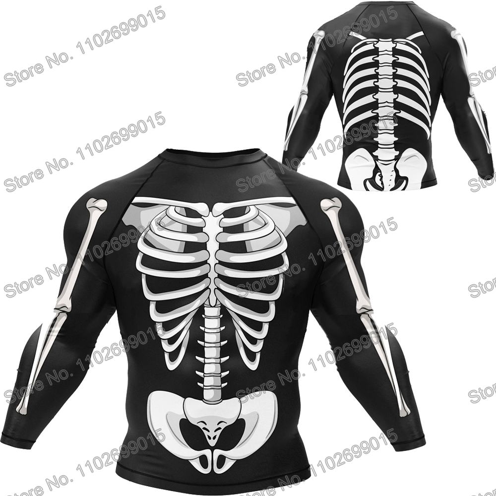 スケルトンサーフィンダイビング Tシャツタイト長袖ラッシュガード水着男性 UV 保護サーフ服ビーチ Flosuit 女性トップス