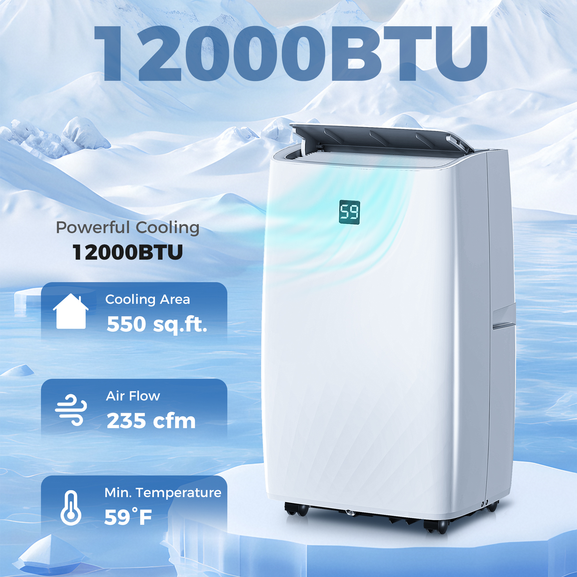 12000 BTU ポータブル エアコン、冷却、除湿器、ファン付き AC ユニット、550 平方メートルフィート、24 時間タイマー オン オフ、ウィンドウ キット