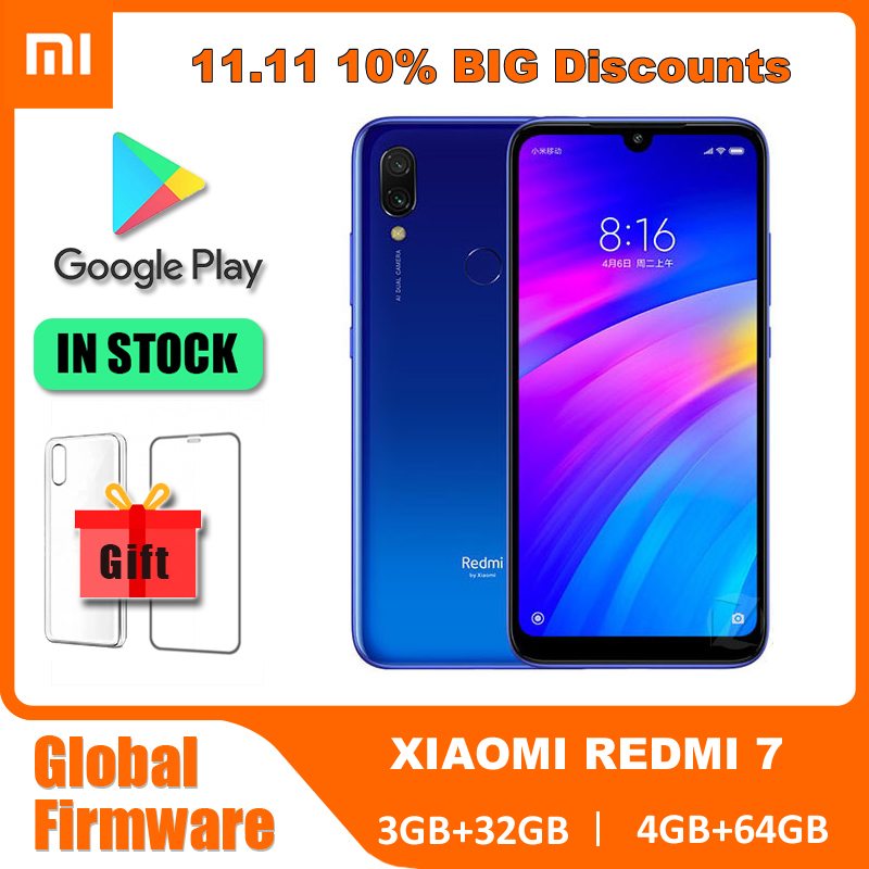 オリジナル Xiaomi Redmi 7 携帯電話 4 ギガバイト 64 ギガバイトグローバルバージョン Google プレイ Android 携帯電話指紋無料ギフト