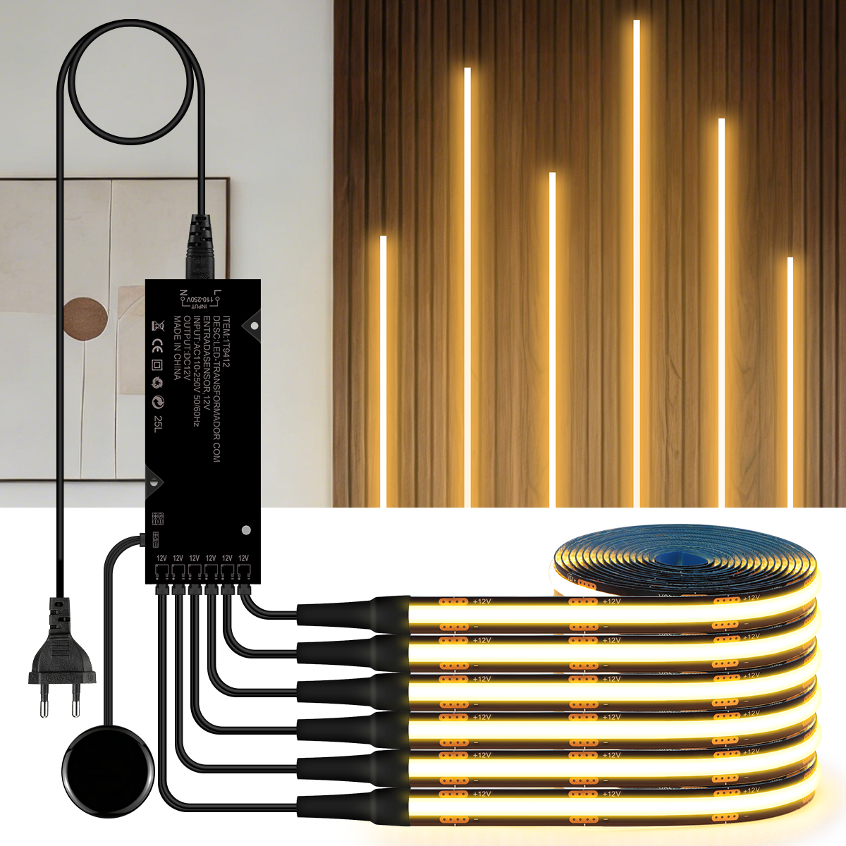 タッチ調光可能な黒 PCB LED ストリップライト COB テープクルミ音響木製スラットグリルテレビの背景の壁パネル