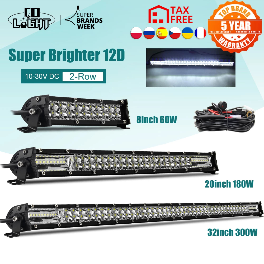 CO LIGHT スーパースリム 12D 8 "20" 32" LED ライトバー スポットフラッド 60W 180W 300W Led バー 4x4 ATV SUV オフロード米国作業灯 12V 24V
