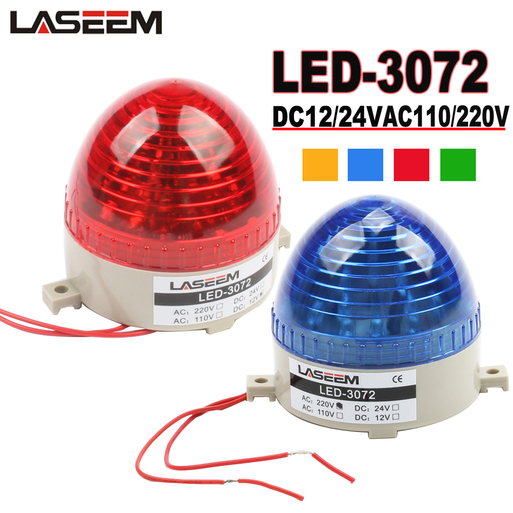 小信号灯 AC 110V 220V/DC 12V 24V LED-3072 LED点滅警告灯 信号機 緑 赤 青 黄 ブザーなし