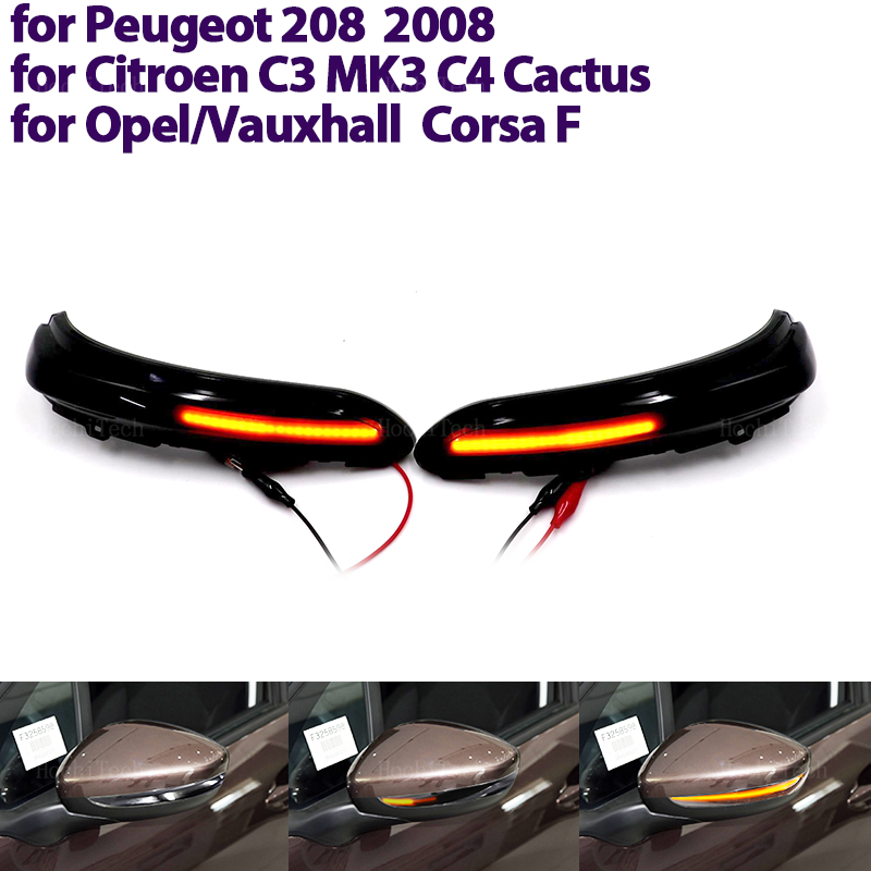 ダイナミック LED ターンシグナルライトシーケンシャルバックミラーライトプジョー 208 2008 12-22 シトロエン C3 MK3 C4 カクタスオペルコルサ F