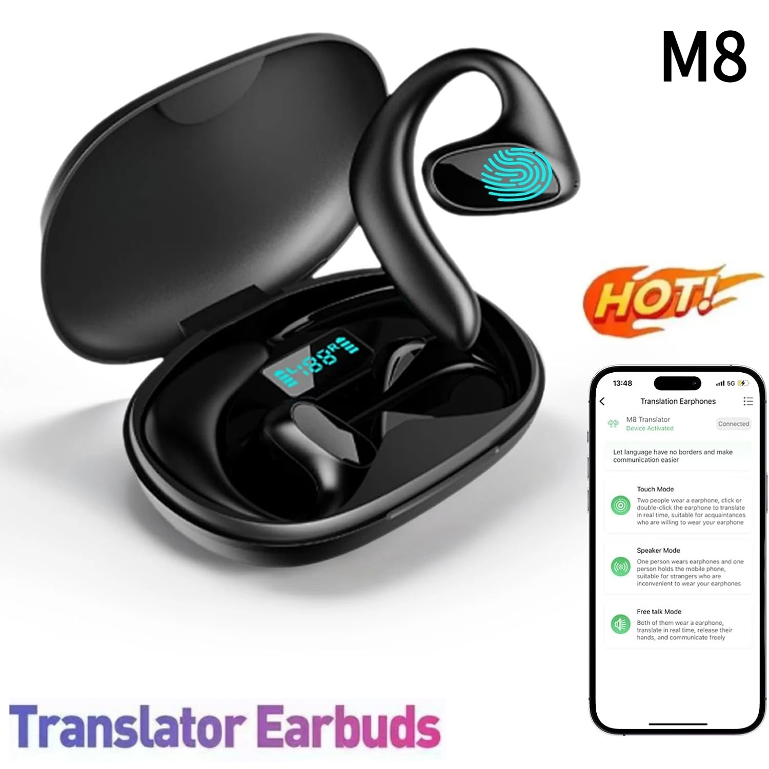 M8 言語 BT 翻訳イヤホン Bluetooth ヘッドセット 144 言語への翻訳をサポート オンラインまたはオフライン翻訳