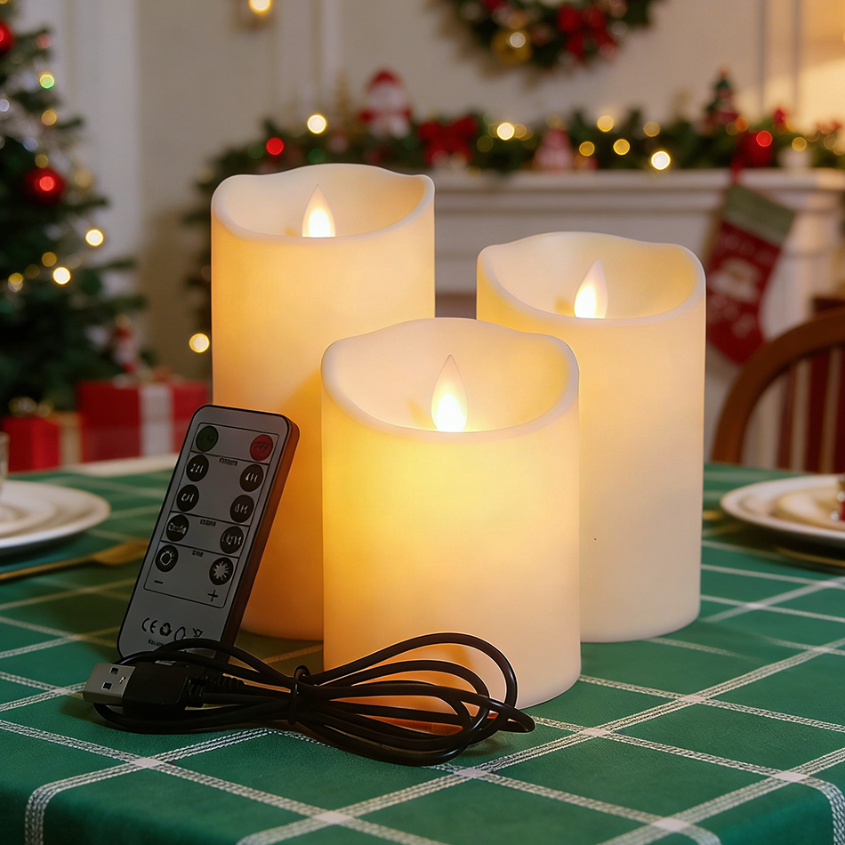 3 ピース/セット USB 充電式フレームレス電気 LED キャンドル、リモコン付き、バレンタインデーのギフト、家の装飾、結婚式の装飾
