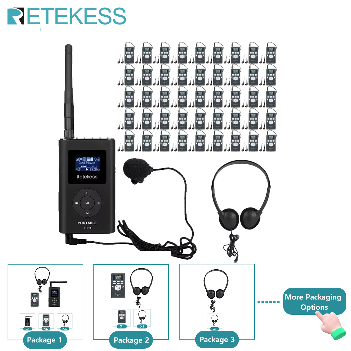 Retekess FT11 PR13 FM トランスミッターレシーバー TT003 マイク、同時通訳会議用ワイヤレス伝送システム