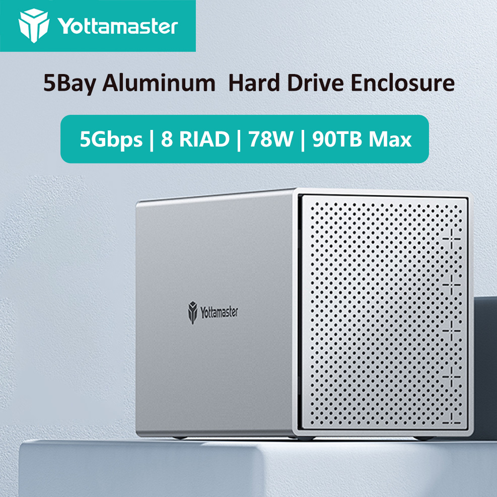 Yottamaster 2/4/5 ベイハードドライブエンクロージャ 8 RAID 3.5/2.5 "SATA SSD HDD ストレージボックスアルミ 90 TB 最大 78 ワット DAS NAS PC ラップトップ用