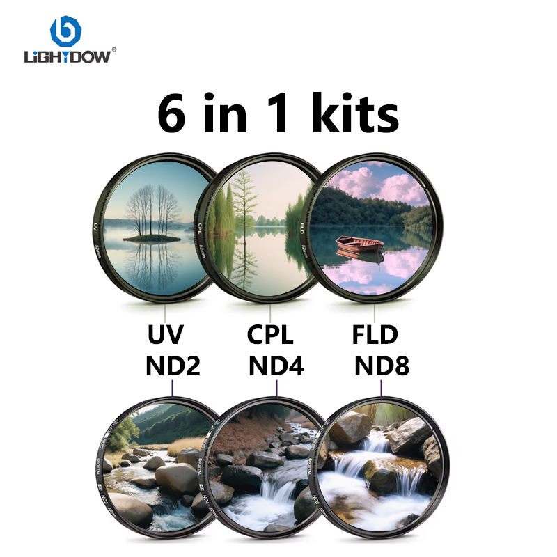 Lightdow UV CPL FLD ND 2 4 8 カメラレンズフィルター 6 in 1 キット 49 ミリメートル 52 55 58 62 67 72 77 82 ミリメートルキット Cannon Nikon Sony カメラレンズ用