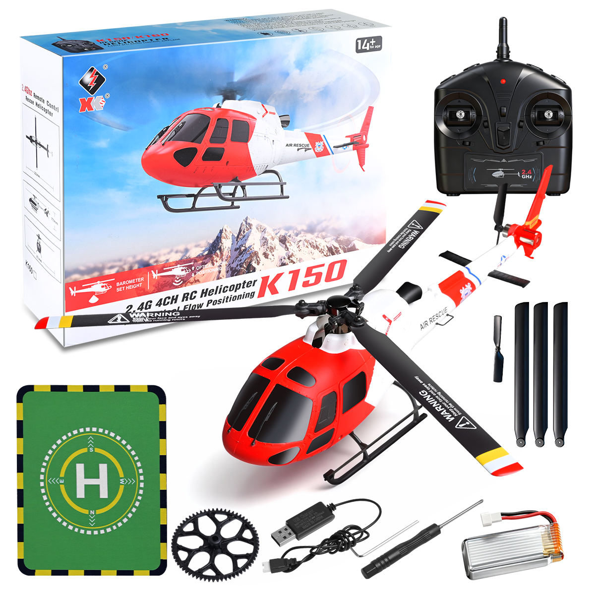K150 RC ヘリコプター 2.4 グラム 4CH 6 軸フライバーレス AS350 航空救助 RC 飛行機高度保持オプティカルフローヘリコプターモデルおもちゃ