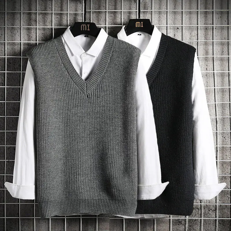Man Clothes Waistcoat V Neck Vest Knitted Sweaters for Men Business Black Sleeveless Japanese Harajuku Fashion S Cheap Street A