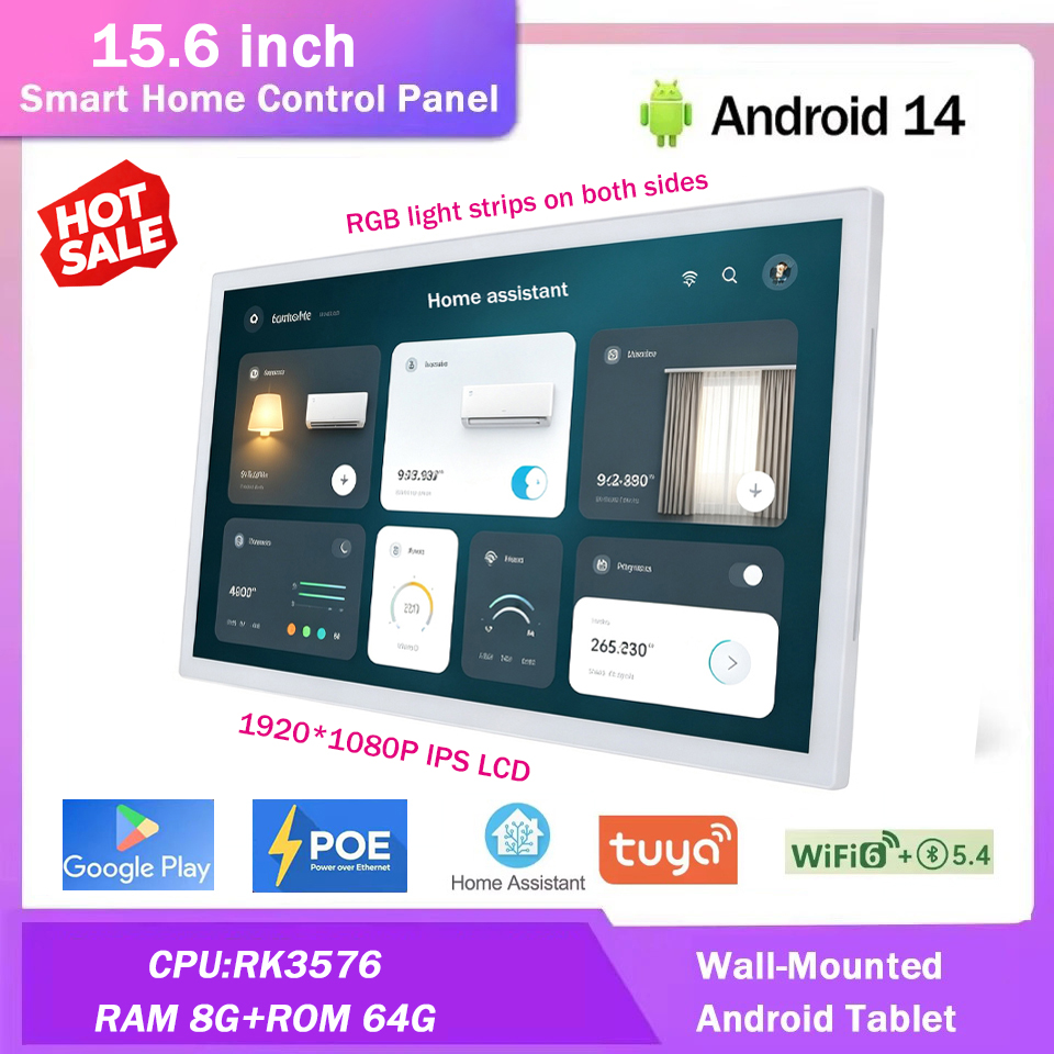 2026 新しいスリムエッジ 15.6 インチ Android 14 POE タブレットスマートホームパネル LED ライト IPS タッチスクリーンディスプレイ Google Play RK3576