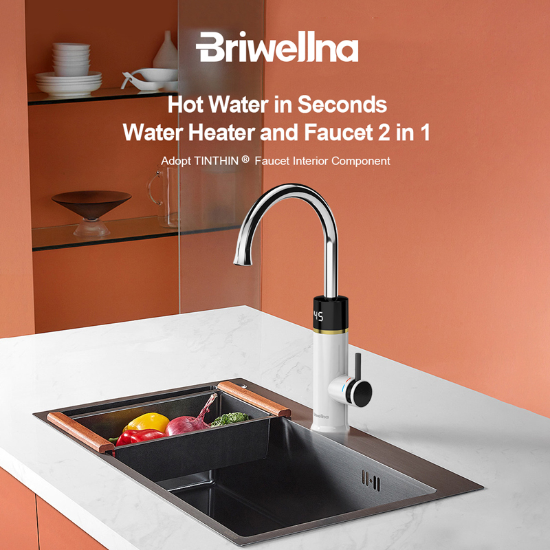 Briwellna インスタント温水蛇口 220V 電気温水器の蛇口 2 で 1 デジタルディスプレイ加熱タップ流れる間欠泉