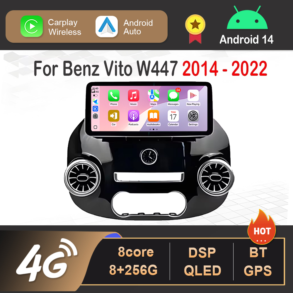 スマートシステム Android 14 メルセデスベンツヴィト W447 2014 - 2022 カービデオラジオマルチメディアプレーヤー冷却ファン Bluetooth