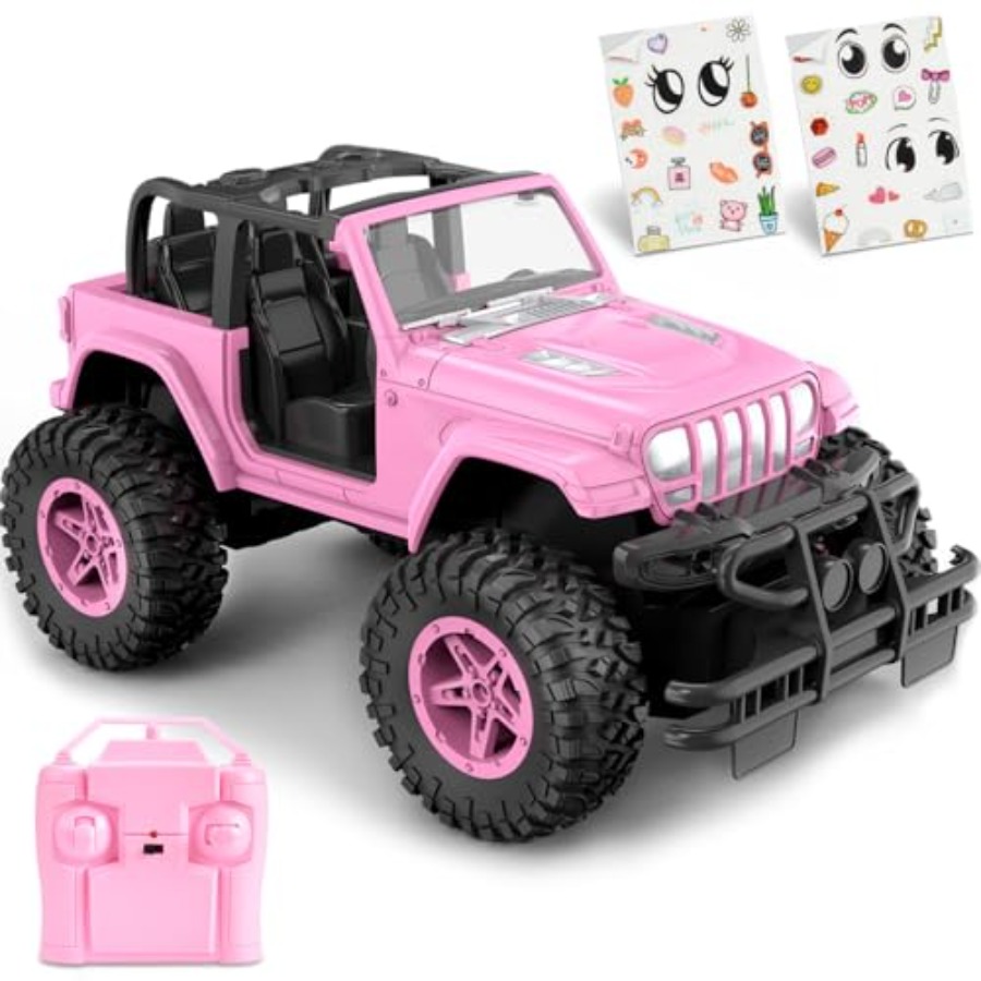 DIY ステッカー付き RC カー、女の子用リモートコントロールカー、2.4Ghz ジープ RC トラック、小さな女の子のおもちゃの誕生日クリスマス 3 歳