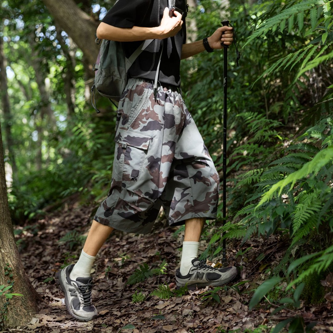 夏の屋外ハイキング迷彩ショートパンツ男性女性ふくらはぎ丈ルーズカジュアルワイドレッグスポーツカーゴパンツジョガースウェットパンツ