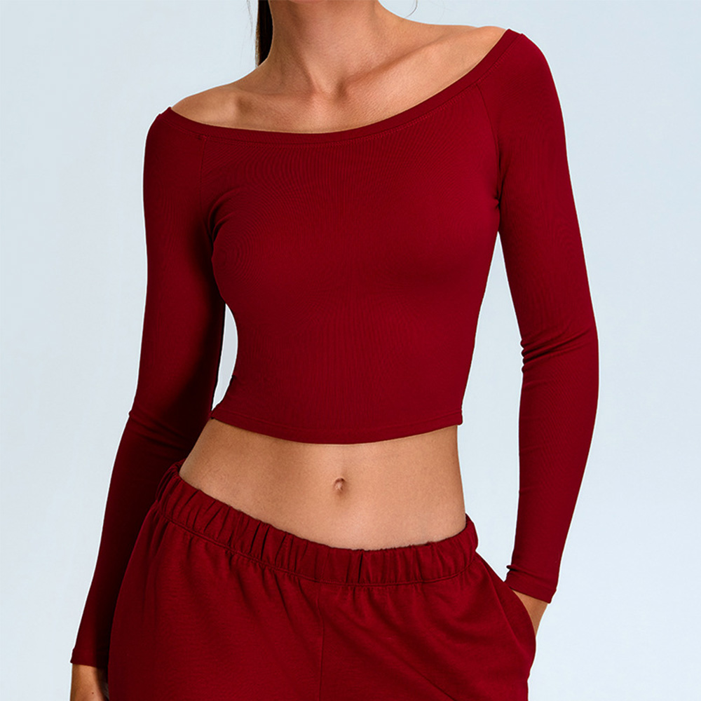 オフショルダー長袖ヨガ Tシャツ女性ソリッドスポーツトップジムワークアウトランニングシャツセクシーな速乾性フィットネスジムスポーツウェア