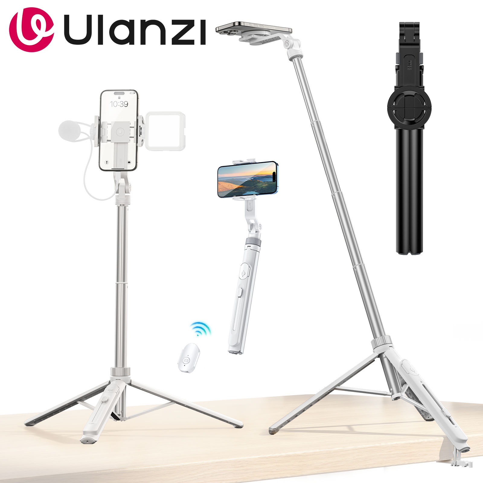 Ulanzi TT88 オーバーヘッド三脚電話用磁気クランプダブルコールドシューリモコンライトデスクトップ撮影カマキリブラケット