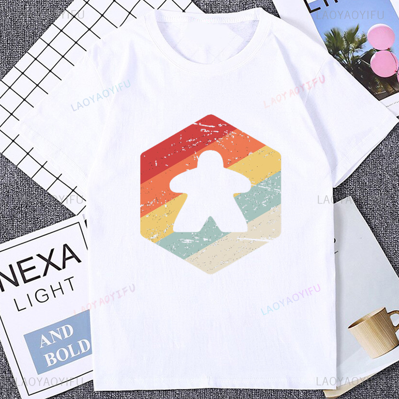 かわいい Meeple ボードゲームプレーヤー Tシャツカジュアルファッションコットンマン Tシャツ原宿呼吸快適夏スタイル Y2K 女性 Tシャツ