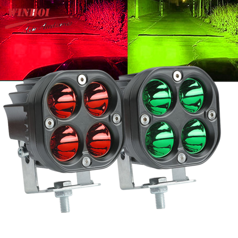 赤、緑 LED ワークライトバー 3 インチ 40 ワットスクエアスポットライトドライビングフォグランプ自動ヘッドライト 4x4 オフロード車トラック 12V 24V
