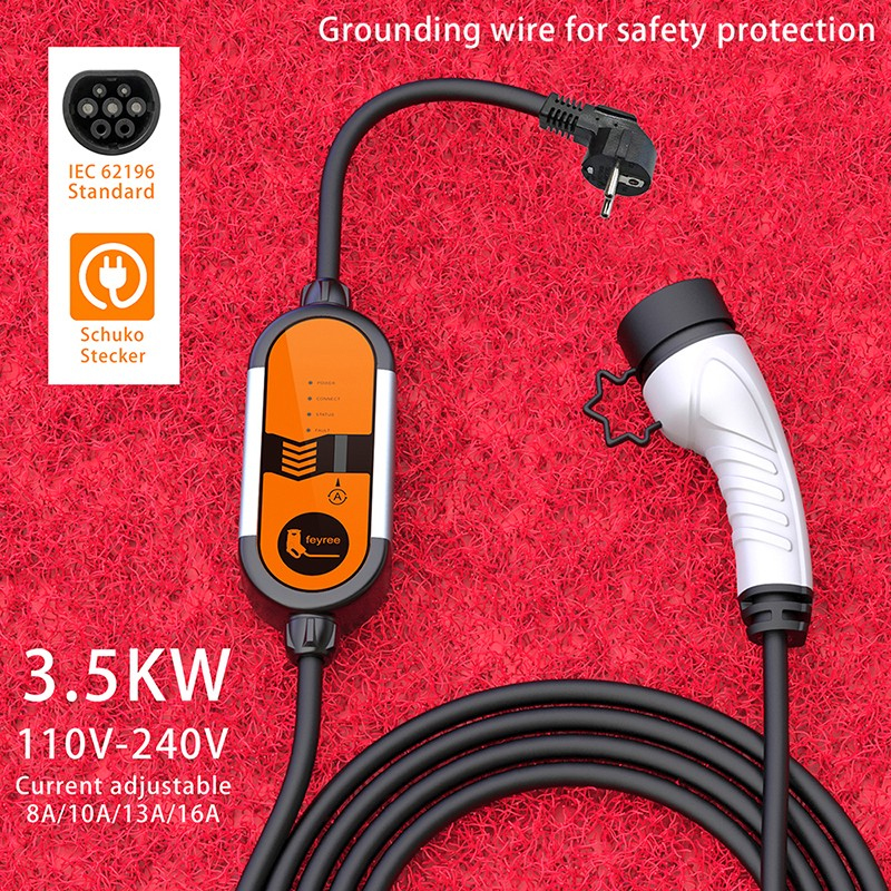 Feyree ポータブル EV 充電器 Type2 IEC62196-2 16A EVSE 充電ケーブル Type1 SAE J1772 EU プラグコントローラウォールボックス電気自動車用