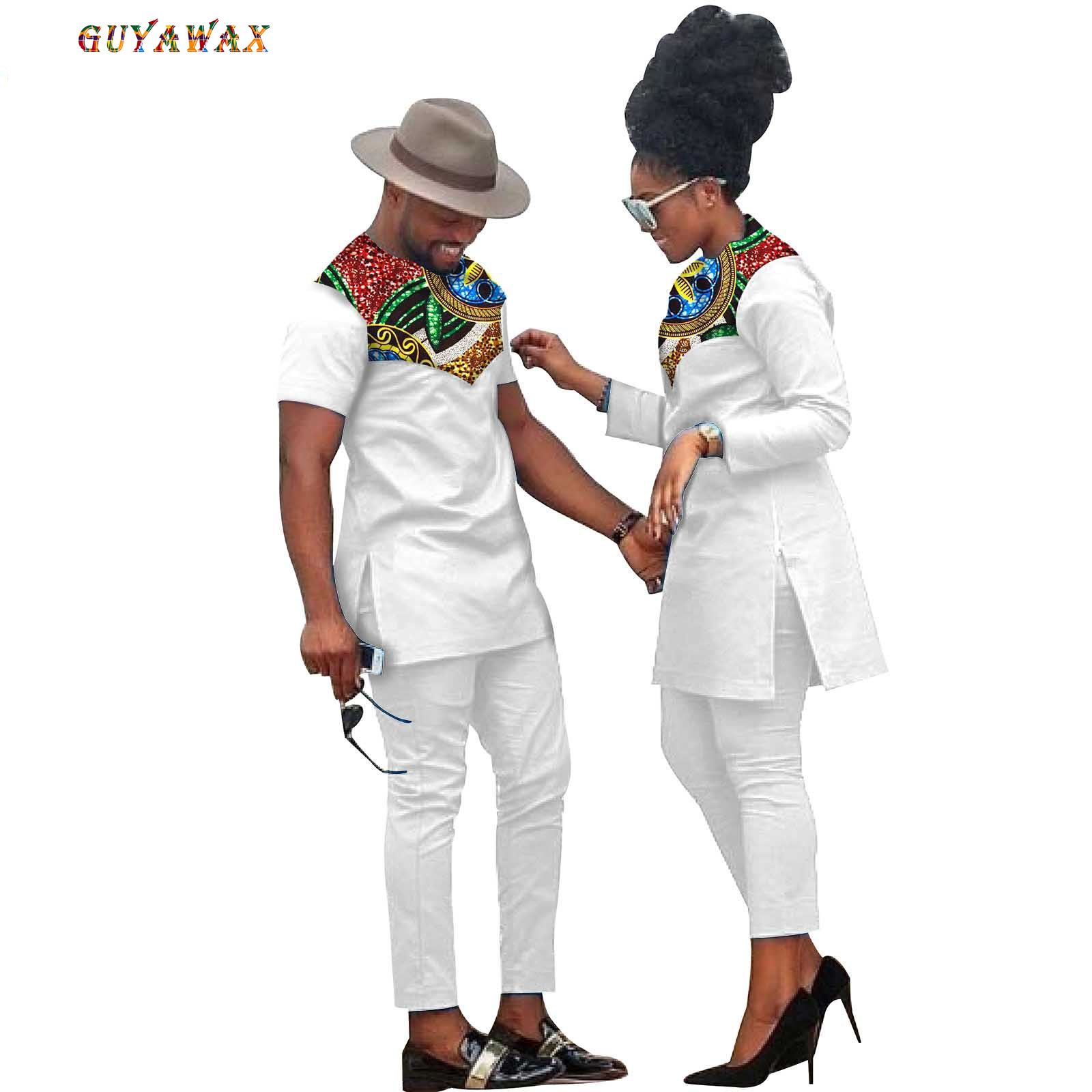 Custom African Clothes for Couples Handmade Bazin Riche African Women Ankara Print Clothes Match Men Outfits Top and Pants Sets
