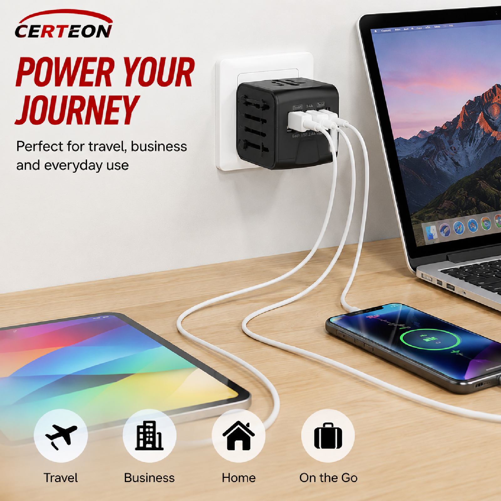 ユニバーサル トラベル アダプタ ユニバーサル マルチカントリー ソケット 4 USB ポート ワールドワイド プラグ アダプタ インターナショナル パワー アダプタ