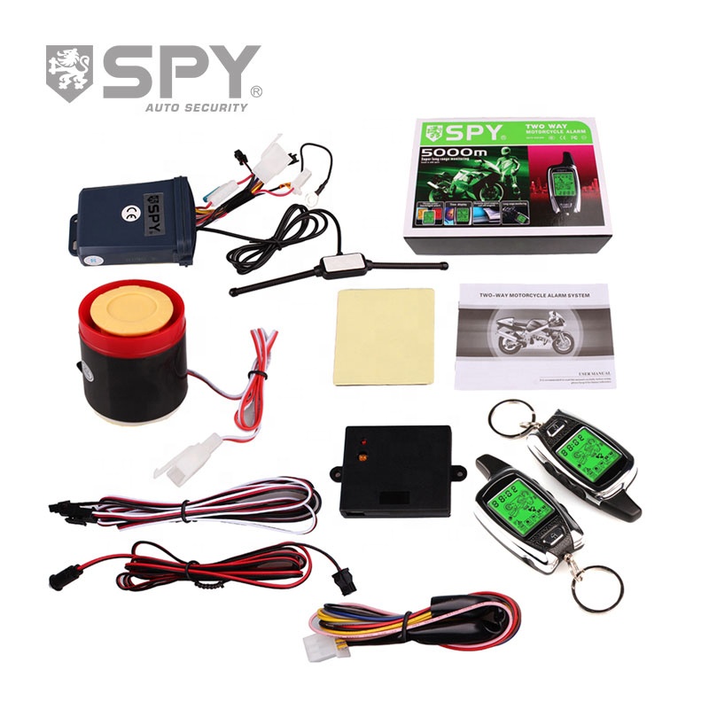 SPY 2ウェイオートバイ警報システム リモートエンジンスタートスターター マイクロ波センサー付き カラフルなLCDページャーディスプレイ