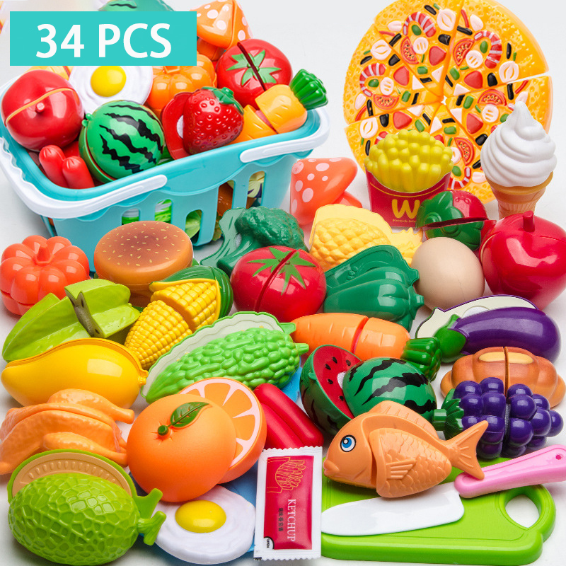 プラスチックキッチンおもちゃセット知育玩具カットフルーツ野菜ピザ食品ままごとシミュレーションおもちゃごっこ遊び子供のおもちゃギフト