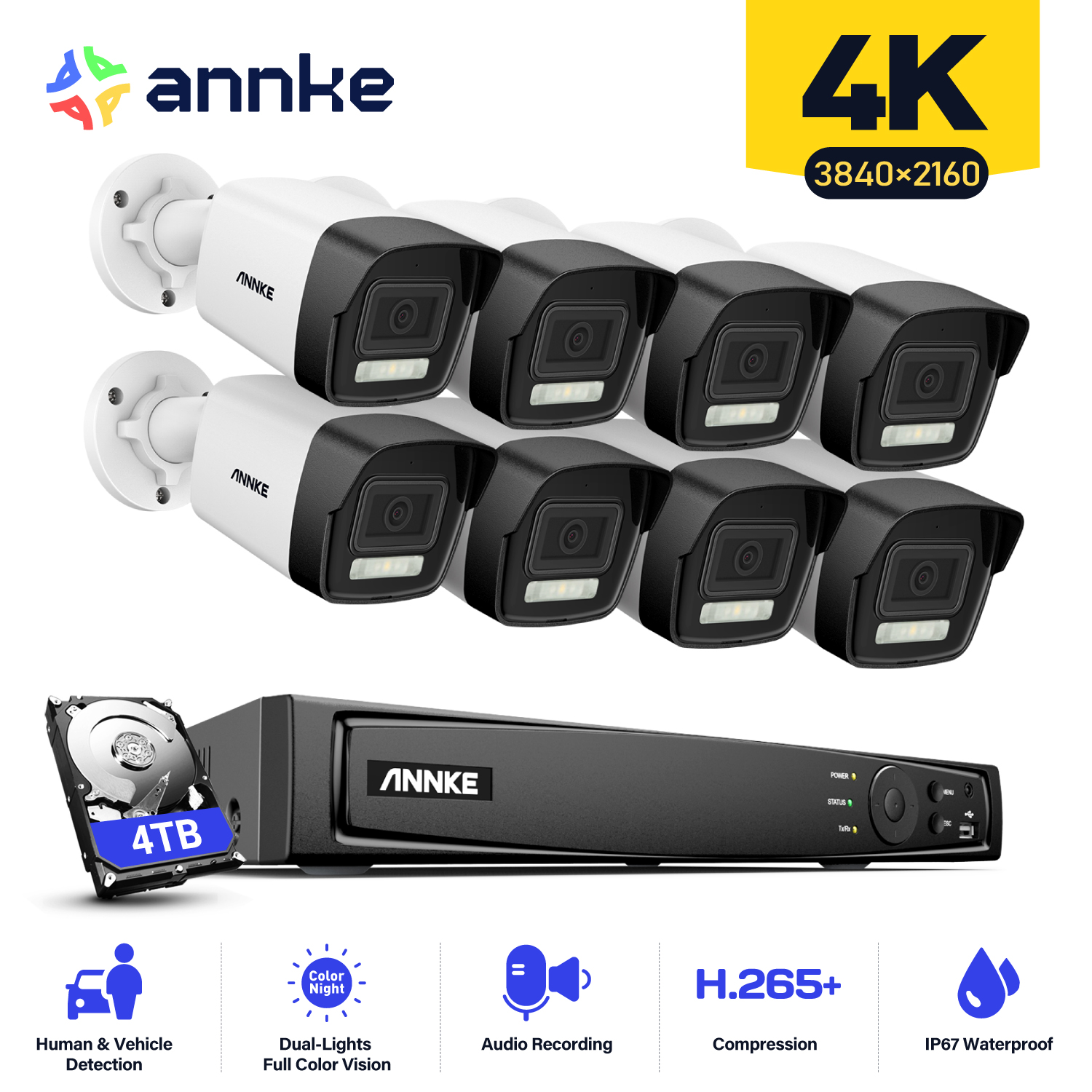ANNKE H800 8CH 4K ウルトラ HD POE ネットワークビデオセキュリティシステム 8MP H.265 NVR 30M EXIR ナイトビジョン屋外 IP カメラ CCTV セットキット