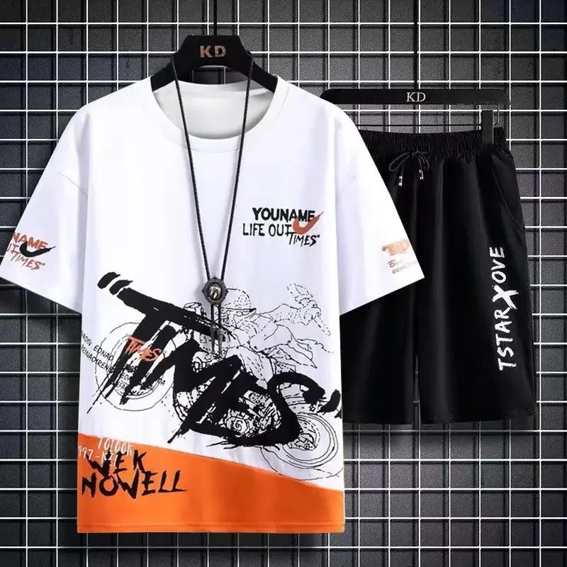 メンズセット 2025 夏のファッション Tシャツカジュアルポリエステルグラデーションショーツセットメンズスポーティなツーピース衣装バスケットボールジャージ