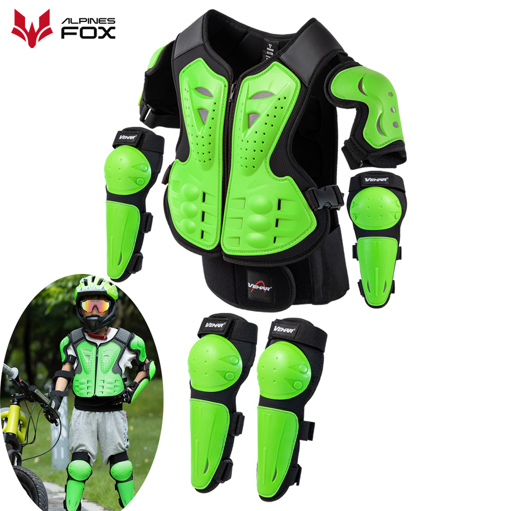子供の新しいオートバイの鎧スーツダートバイクギア胸プロテクターモトクロス子供のための胸保護具肘膝パッドガード