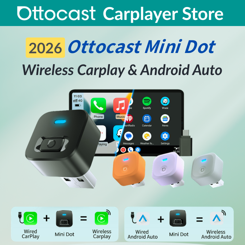 Ottocast Express Mini Dot ワイヤレス Carplay アダプター Android Auto ドングル有線 - ワイヤレス WiFi 6 プラグ