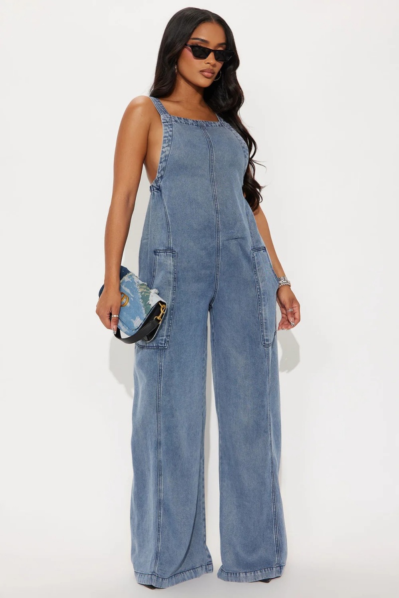 Fashion Denim Sling Jumpsuits Summer Clothing Women 2026 Sleeveless Backless Wide Leg Jeans Rompers Playsuits One Piece Overalls
