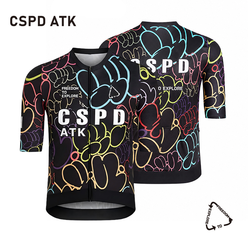 CSPD ATK サイクリング ジャージ メンズ 超薄型サイクリング ショート トップ UPF50 プロ チーム エネルギー バンド サイクリング スポーツ シャツ
