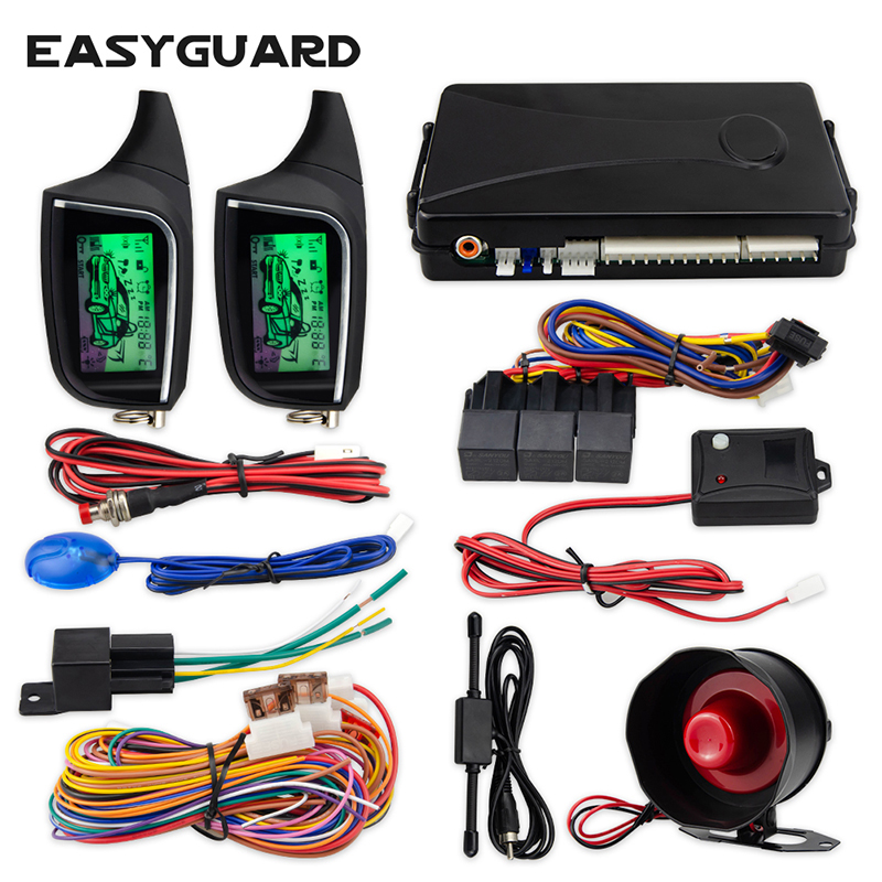 EASYGUARD 2 ウェイ車警報システムリモートオートスタート LCD ページャーディスプレイ振動警報ユニバーサル DC12V ショックセンサーセキュリティ警報