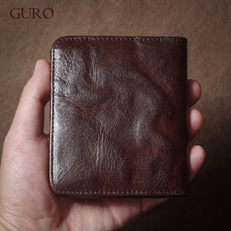GURO 本革財布高品質マルチカードスロット超スリム軽量クレジットカードホルダー男性女性二つ折りマネークリップ