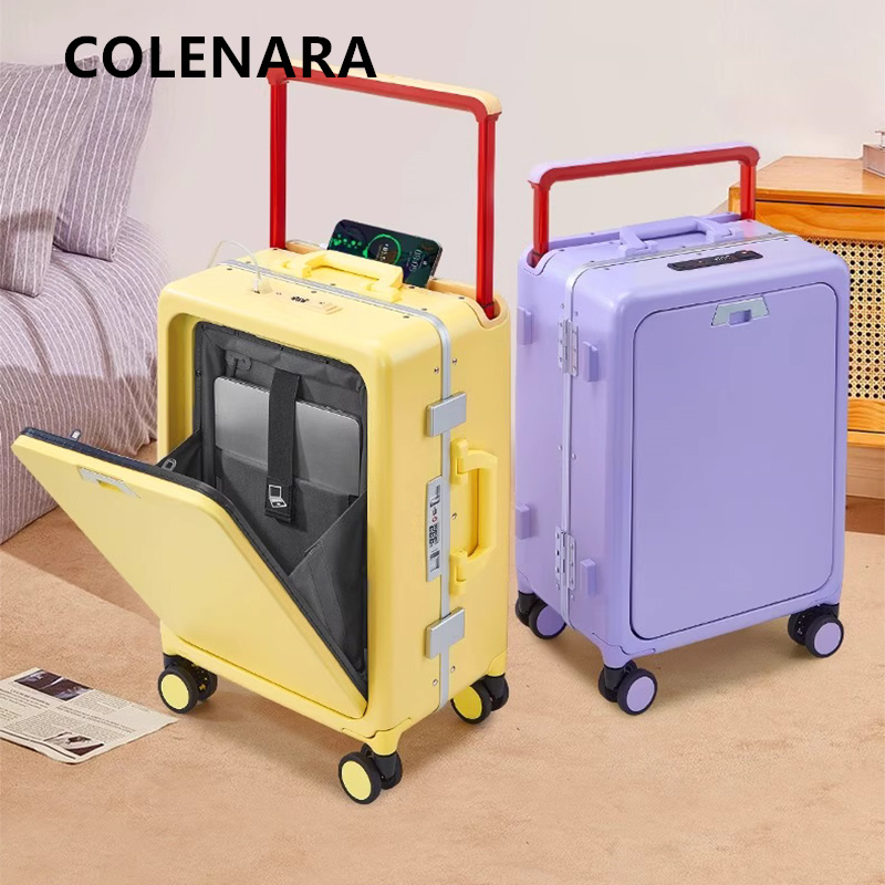 COLENARA ローリングラゲッジフロントオープニングラップトップ搭乗ケース 24 インチアルミフレームトロリーケース 20 インチ充電スーツケース