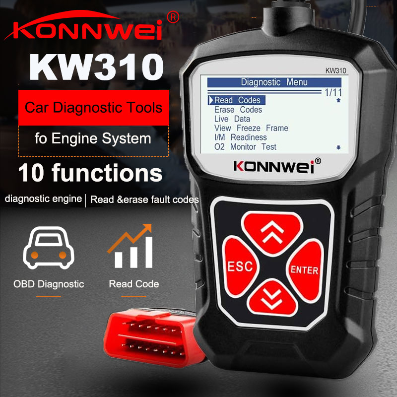 KONNWEI KW310 OBD2 スキャナ 12V 車コードリーダー診断ツール OBD II 車両用多言語 1996 年以降 PK ELM327