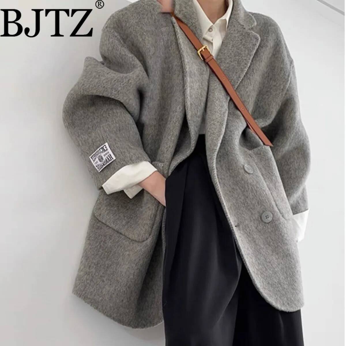 BJTZ ハイエンドデザインセンス両面ウールコート女性のための多用途オフィスレディルーズフィットウールジャケット