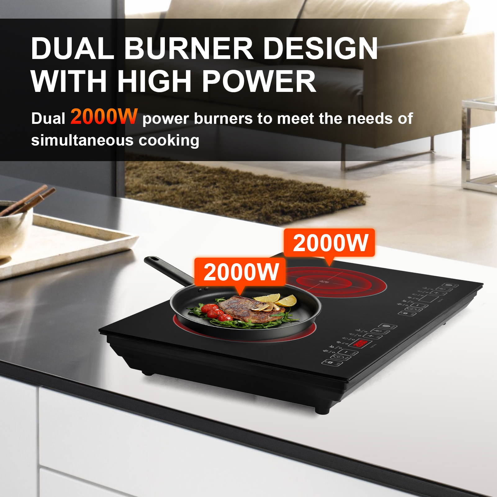 ダブルIHクックトップポータブル電気ストーブ2バーナー電気クックトップ2000W 2000Wダブルヘッド、110Vテーブルトップストーブ石鍋ビビンバ用ポータブル電気コンロ