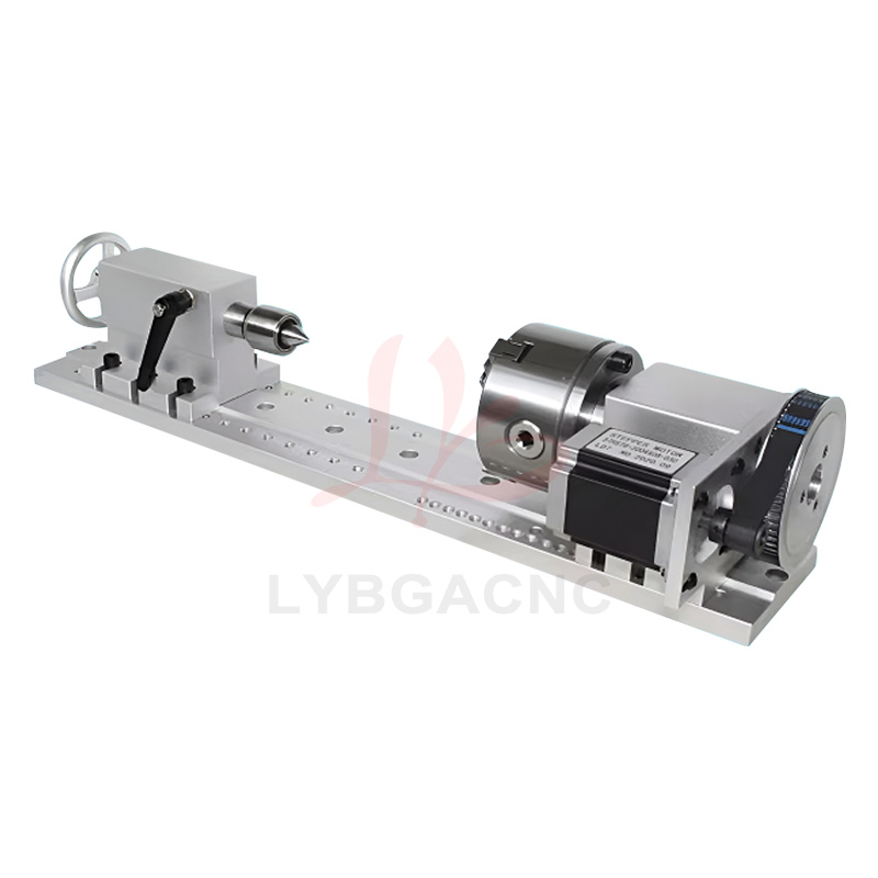 LYCNC CNCフライス盤用ロータリーA軸、第4軸CNCインデックスヘッド、3爪/4爪チャック、センター高さ100mm、モト57mm