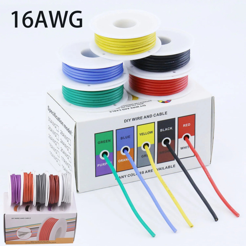 16 AWG シリコーンワイヤー、5 色の柔軟なより線錫メッキ銅電線、各ロール 13.1 フィート (4 メートル)、高温フックアップワイヤー